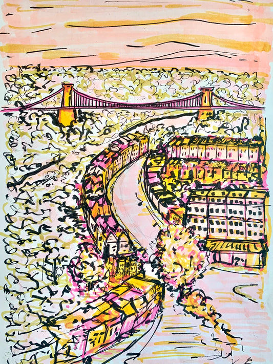 Bristol from above cityscape art print contemporary style sketch