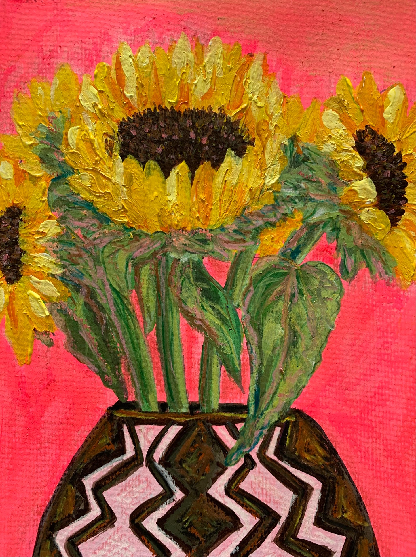 Sunflowers still life art print, bright colours impressionist style
